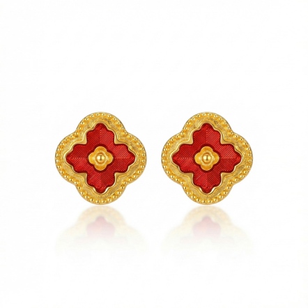 幸運紅花琺瑯耳環