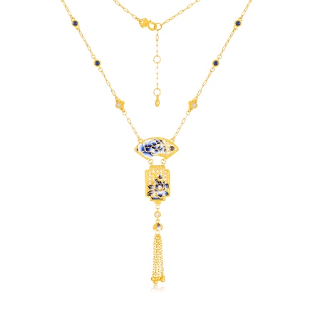 青花扇影古法金小套鍊