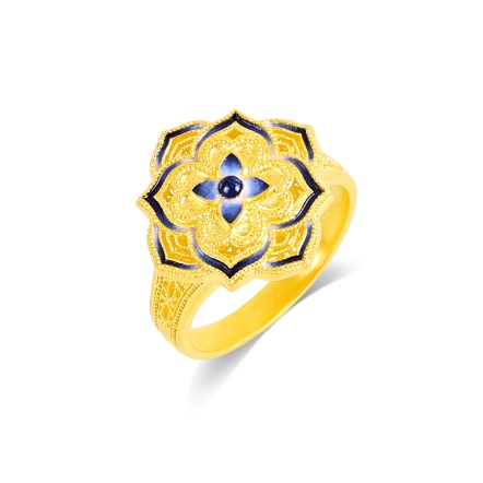青花花韻古法金戒指