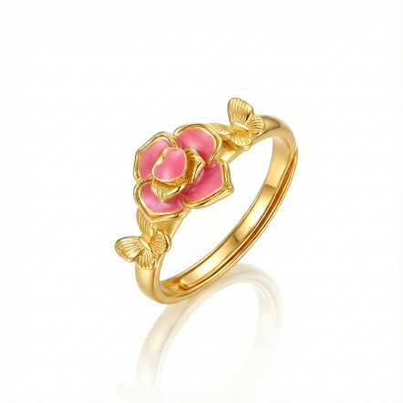 蝶舞玫瑰琺瑯戒指
