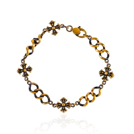 復古十字古法黑影金手鍊