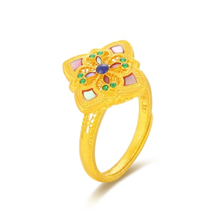 四方彩貝古法金螺鈿戒