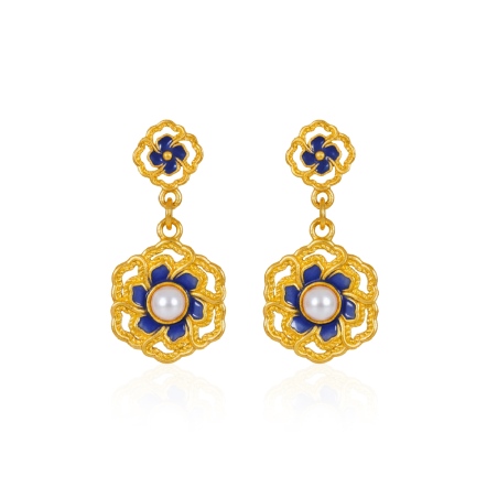 玉窗花珠古法金耳環