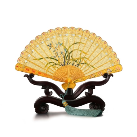 純金清風自華5D硬金扇子擺件