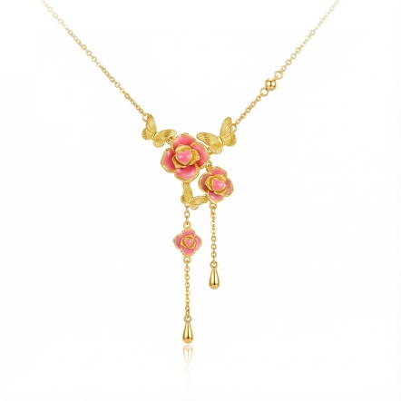 蝶舞玫瑰琺瑯項鍊