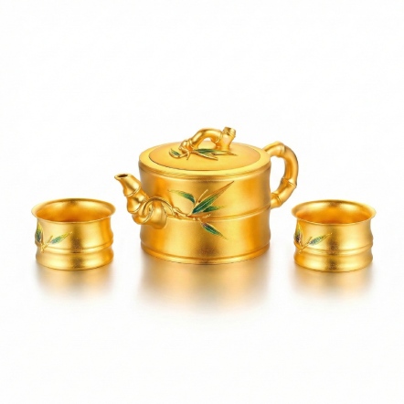 古法金茶壺、茶杯擺件
