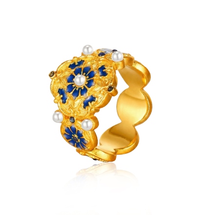 藍花日和古法金戒指