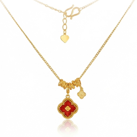 幸運紅花琺瑯套鍊