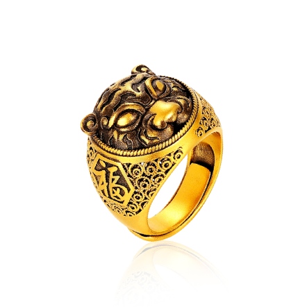 霸氣虎頭古法黑影金戒指