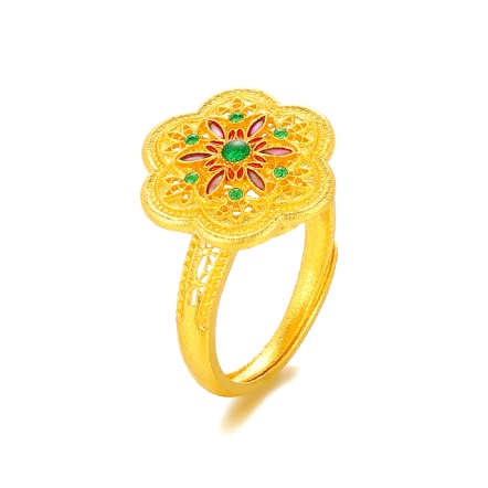 六瓣瑞花古法金螺鈿戒