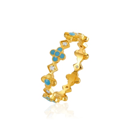 青花漫舞鑽石琺瑯黃金戒指